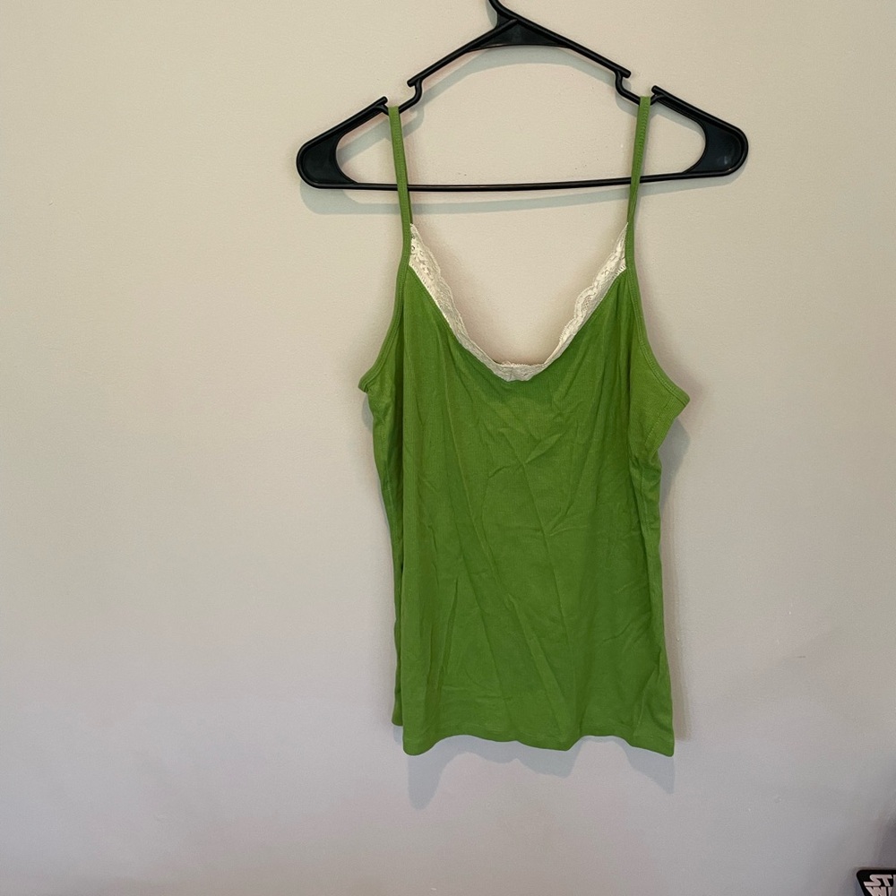 Old Navy Green Camisole with White Lace Trim